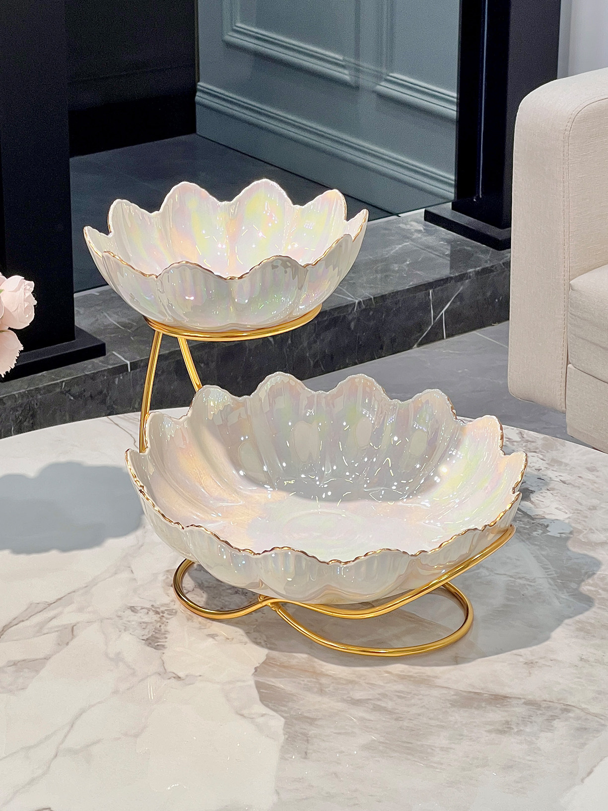 漂亮的水果盘客厅家用欧式家用客厅茶几轻奢多层下午茶糖果前台零