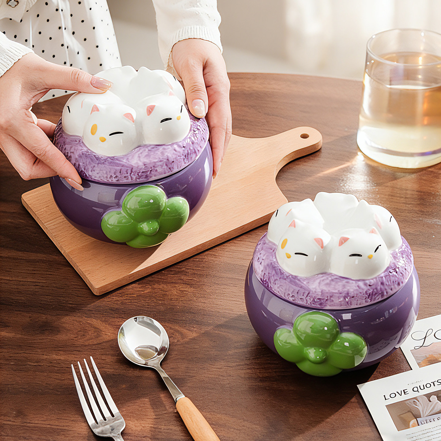 可爱山竹陶瓷泡面碗带盖双耳大号汤碗学生宿舍螺蛳粉碗高颜值餐具,餐饮具,碗,淘宝优惠券,粉丝福利购,淘宝优惠卷