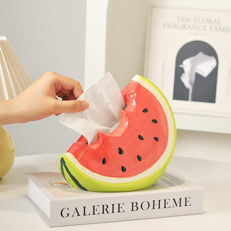 卡通西瓜卫生纸盒家用客厅茶几高级感纸巾盒收纳餐巾纸抽盒创意摆,家居饰品,装饰纸巾盒,淘宝优惠券,粉丝福利购,淘宝优惠卷