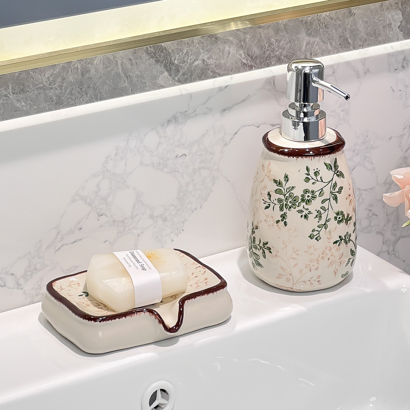 繁花创意浴室沐浴露瓶分装瓶乳液按压瓶卫生间酒店陶瓷洗手液瓶子