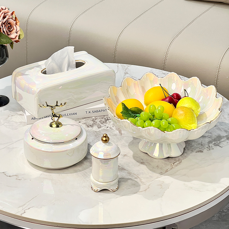 轻奢风高档高脚水果盘客厅家用陶瓷茶几果盘果篮干果盘大容量果盆