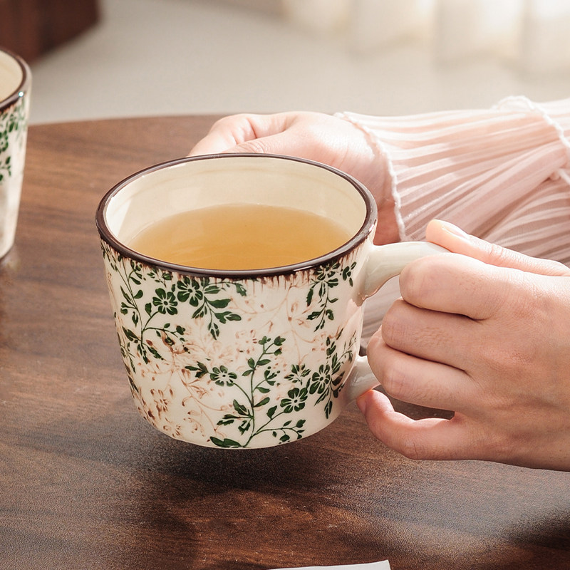 繁花复古早餐杯陶瓷耐高温大容量燕麦牛奶杯家用马克杯咖啡杯水杯,餐饮具,马克杯,淘宝优惠券,粉丝福利购,淘宝优惠卷