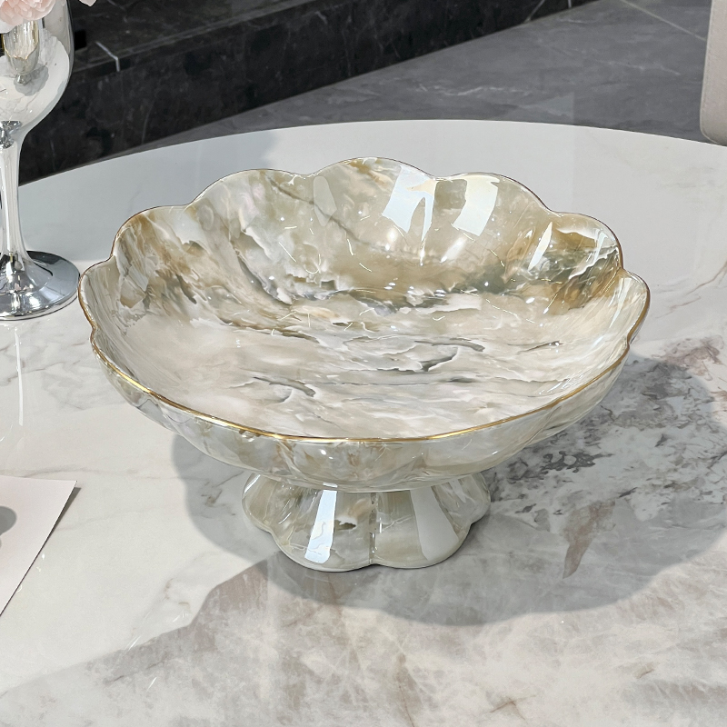 轻奢风高档高脚水果盘客厅家用陶瓷新款高颜值茶几果盘托盘干果盘