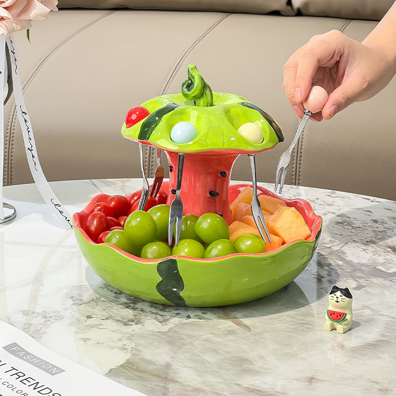 西瓜水果盘304水果叉三合一客厅家用茶几轻奢风托 托盘陶瓷干 干,餐饮具,果盆/果盘/果篮,淘宝优惠券,粉丝福利购,淘宝优惠卷