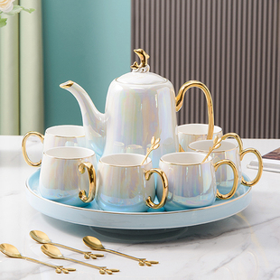 家用待客杯子结婚乔迁新居礼品水具 北欧轻奢陶瓷水杯茶杯茶具套装