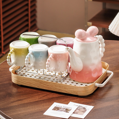 渐变粉陶瓷水杯子家用套装茶杯茶具茶壶轻奢客厅新婚乔迁生日礼物