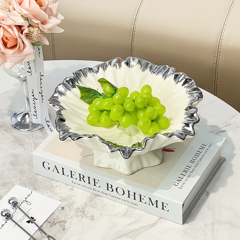 高级感荷叶水果盘家用高档客厅茶几摆件轻奢干果盘糖果零食摆放盘