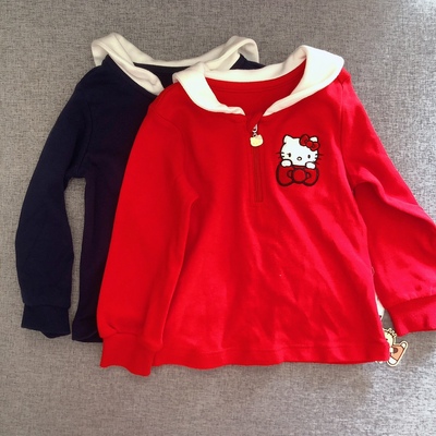 Hello kitty童装凯蒂猫女童春秋全棉针织打底衫长袖上衣学院风T恤