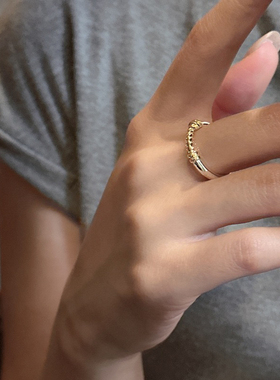 S925纯银韩版小众金银撞色麻花戒指韩国风简约时尚复古指环