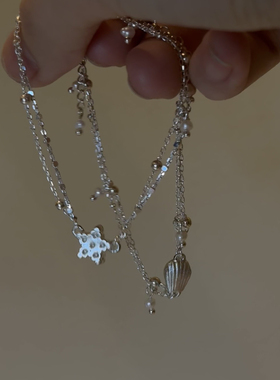 S925纯银玛德琳贝壳星星饼干手链小清新精致百搭双层链手饰