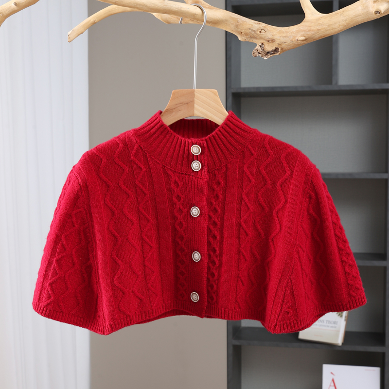 羊绒披肩斗篷外套女新中式配旗袍裙子针织外搭系扣坎肩护肩颈宽松