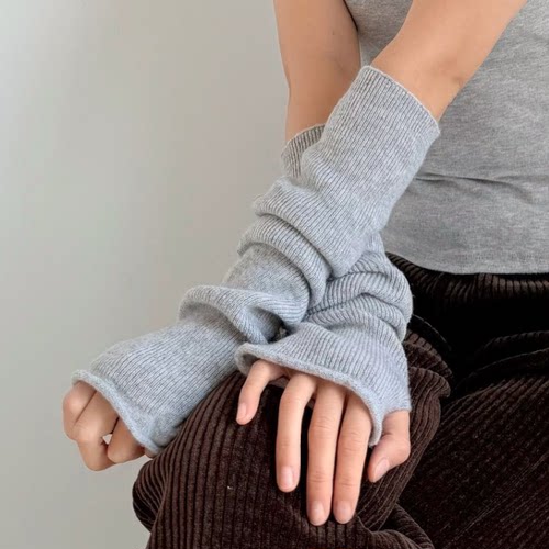 100%纯羊绒堆堆手臂套袖秋冬宽松女半截露指长款袖套护腕保暖韩版