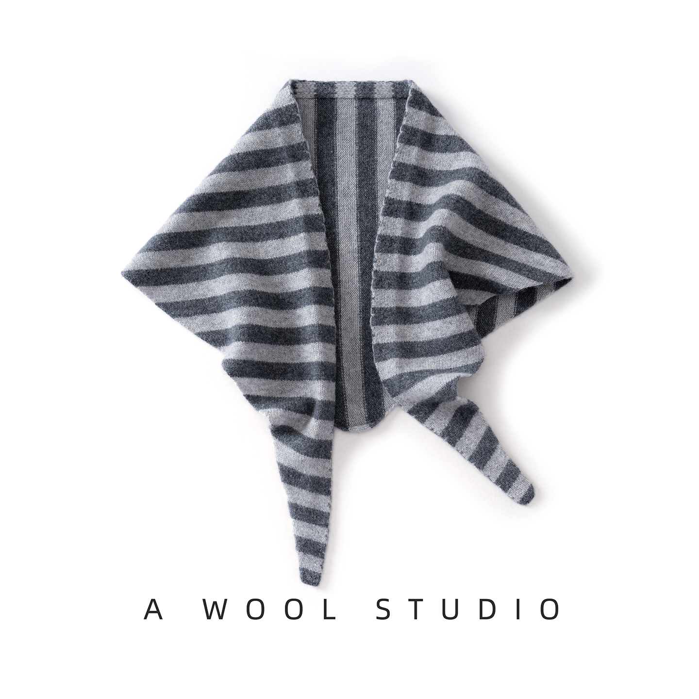 100%纯羊绒拼色黑白百搭针织条纹三角围巾保暖装饰围脖小披肩