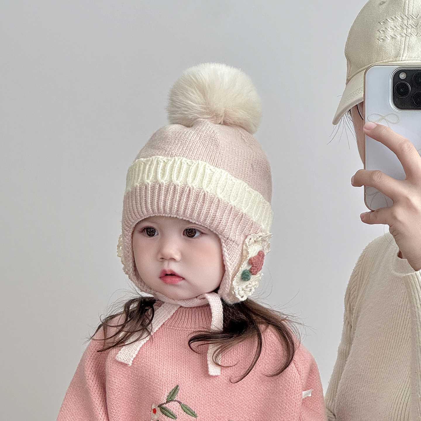 女宝宝帽子可爱大毛球儿童护耳帽