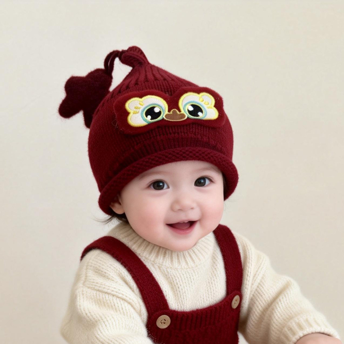 婴儿帽子冬季新年红色宝宝醒狮毛线帽保暖针织幼婴儿喜庆男女童帽,童装/婴儿装/亲子装,帽子,淘宝优惠券,粉丝福利购,淘宝优惠卷