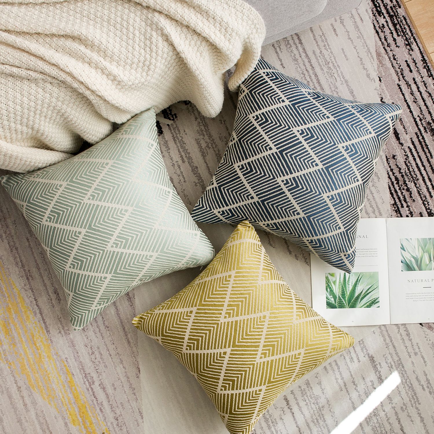 现代简约抱枕套沙发靠枕腰枕含芯45x45正方形棉麻50x50长条靠垫