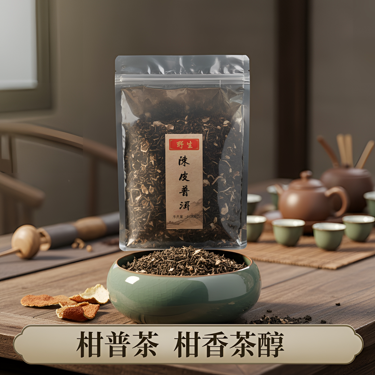 柑皮普洱茶新会陈皮茶袋装500克散茶云南熟普醇香陈皮普洱茶叶