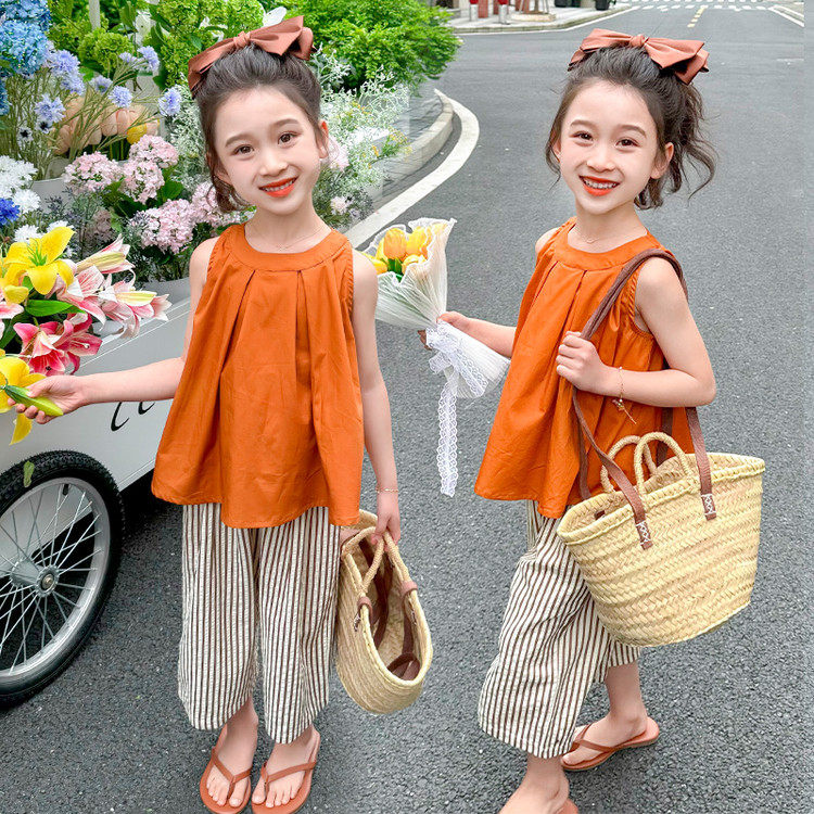女童套装夏季2025新款儿童小孩洋气时髦休闲无袖阔腿裤夏装两件套