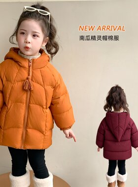 女童秋冬新款南瓜精灵帽棉服