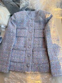 香奶奶 梦幻香芋浅紫色四口袋宽松版 型羊毛编织粗花呢短外套