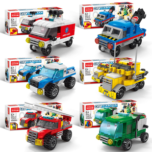 入门级中国积木消防工程车军事拼插益智男孩子拼装玩具儿童礼物