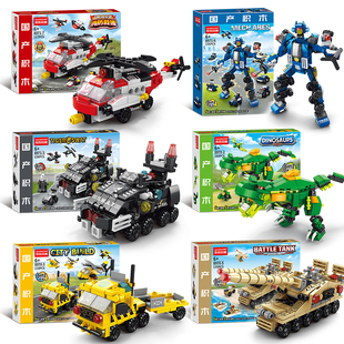 入门级中国积木消防工程车军事拼插益智男孩子拼装玩具儿童礼物