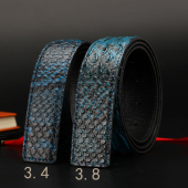 带条头层牛皮潮男无头皮带3.8cm打孔 裤 蟒蛇纹压花真皮腰带身 时尚