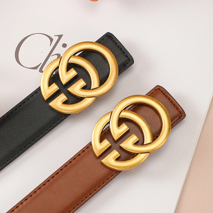 皮带女士真皮百搭高级感牛仔裤装饰西装腰带时尚ins双G裤带时尚潮