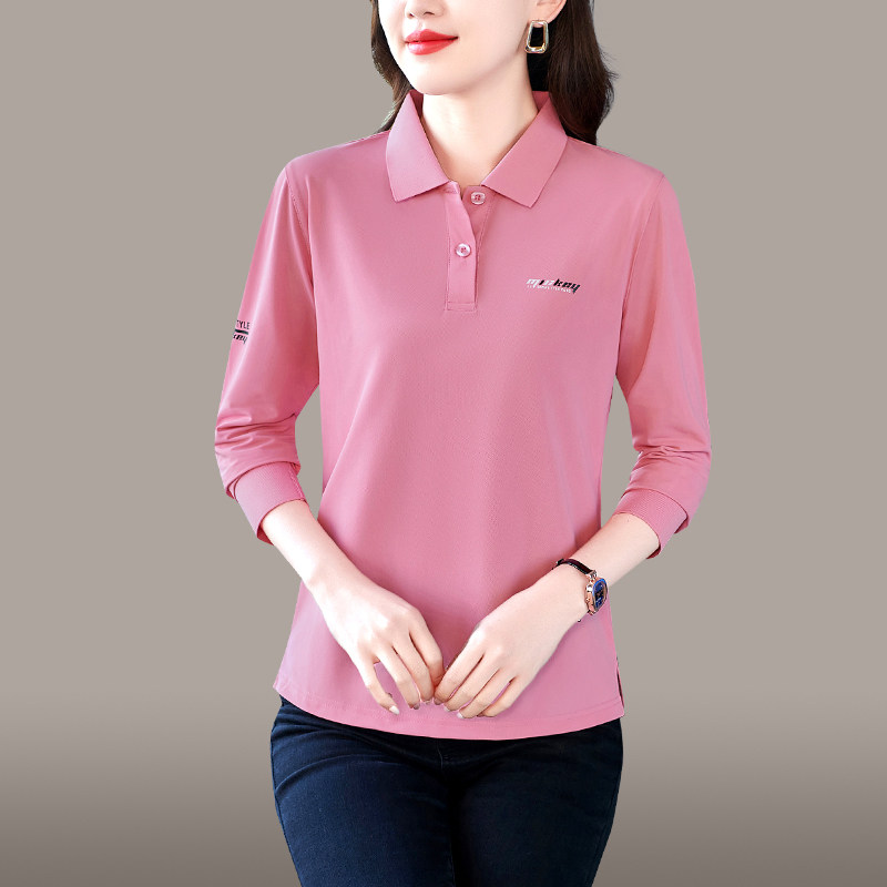 冰丝长袖t恤女夏季薄款洋气妈妈防晒休闲上衣体恤中年翻领polo衫