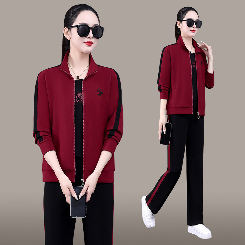 春秋运动套装女2026新款宽松洋气减龄女士立领卫衣休闲跑步三件套