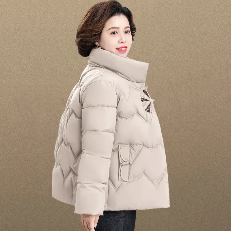 中老年妈妈加厚保暖立领刺绣棉服