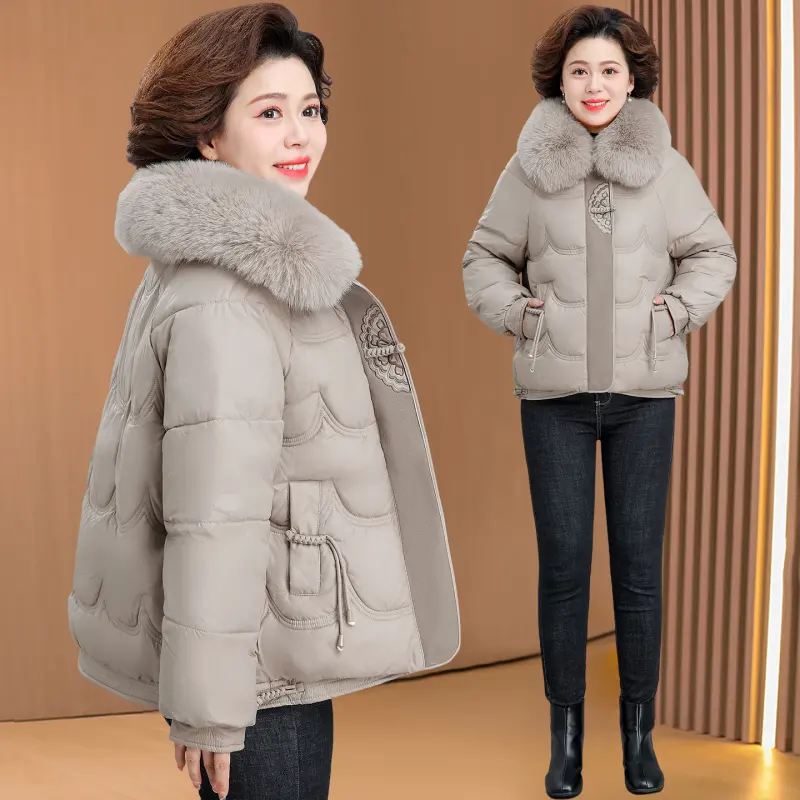 妈妈冬装加厚毛领短款棉服