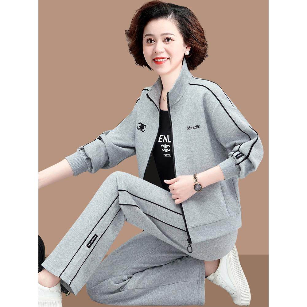 中年妈妈春秋套装中老年人加绒运动服女洋气2025年新款休闲三件套