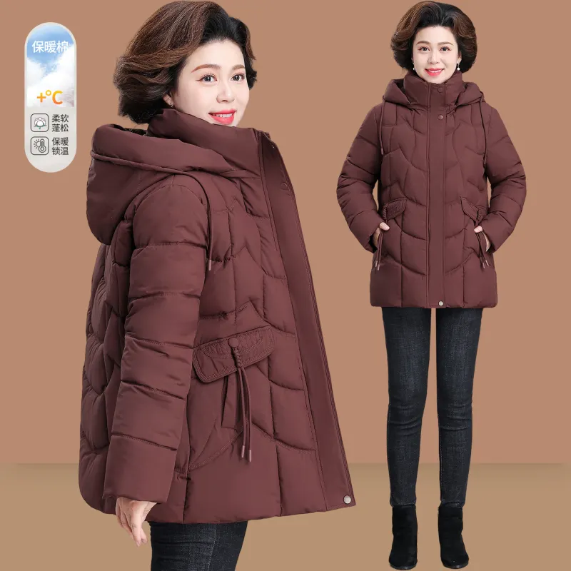 冬季中老年妈妈加厚连帽棉服