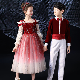 元旦儿童男女合唱朗诵演出服小学幼儿公主舞蹈裙古筝乐器表演服8