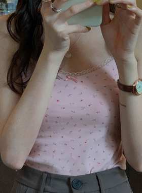 2026 women clothes背心女夏季新款少女日系内搭蕾丝碎花小吊带外