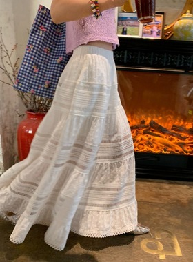 2026 women clothes白色长裙半身裙女春季年新款法式镂空蕾丝a字