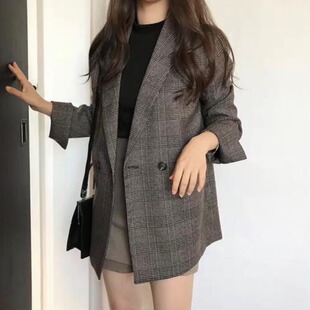 2026 women clothes格子西装外套女韩版宽松春秋新款学生复古网红
