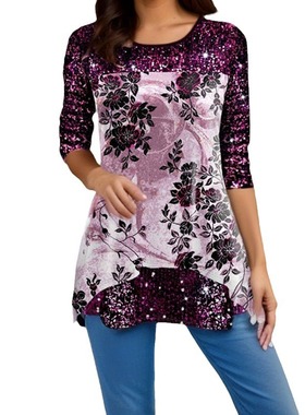 2026 women clothes秋冬季新 欧美 外贸女上衣时尚印花圆领T 恤