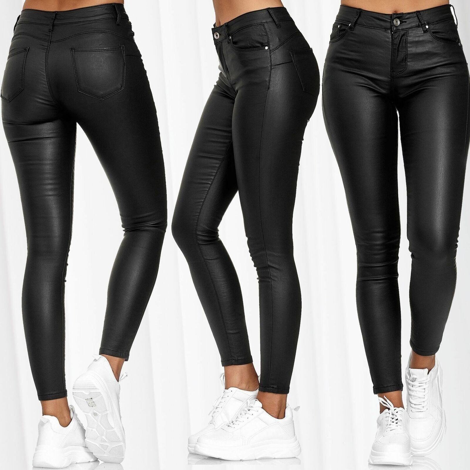 women clothes春新品wish纯色皮革休闲裤小脚裤女长裤外贸E9J361