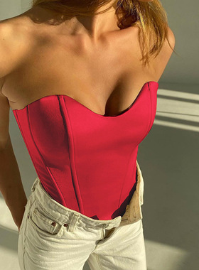 2026 women clothes欧美设计感鱼骨束腰背心 性感修身收腰显瘦气