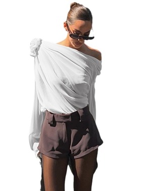 2026 women clothes秋季新款女装性感时尚街头辣妹斜肩雪纺修身t