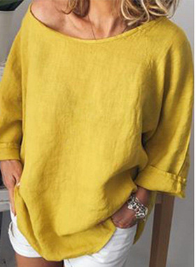 2026 women clothes现货棉麻上衣ebay欧美女装棉麻纯色宽松上衣T