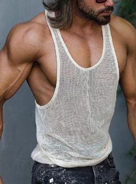 外贸男装2023夏季新款白色打底针织衫宽松健身运动背心men's vest
