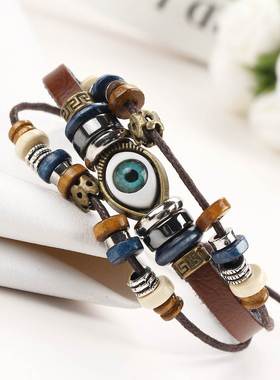 眼睛皮绳男女情侣手链复古手镯 couples hand catenary bracelet