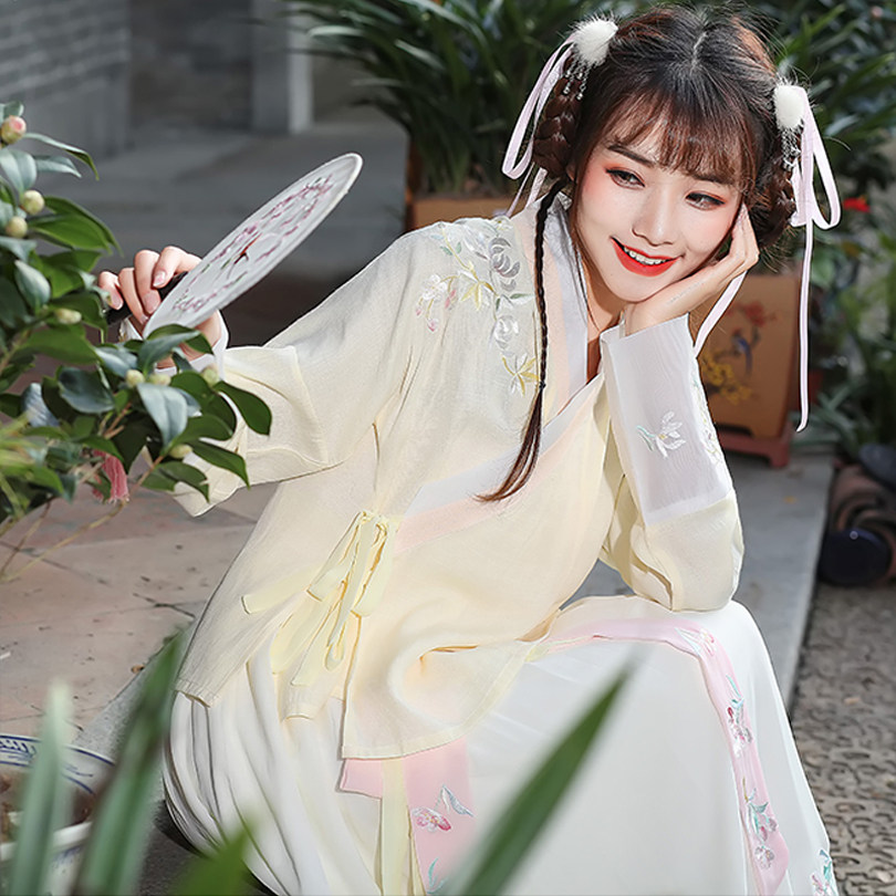 汉服中国风仙女古装套装襦裙超仙学生公主古风樱花淡雅抖音成人礼