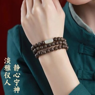 天然沉香木佛珠双圈手串男女情侣款玉石转运珠檀木质文玩念珠手链