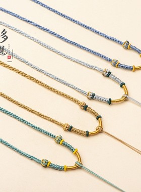 3mm手工编织黄金玉佩蜜蜡可调节款项链绳莲花座百搭简约吊坠挂件