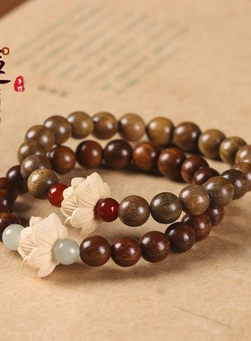 男女民族风绿檀木质雕刻莲花