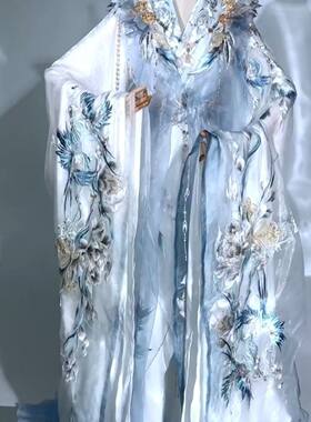 汉服女2025夏款清冷风瓷语重工刺绣大袖衫齐腰裙改良战国袍套装